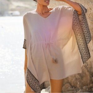 Garnet Hill Embroidered Gauze Drawstring Waist Vacation  Swim Coverup Size S
